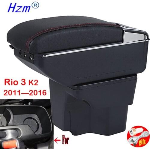For KIA Rio 3 Armrest Box USB Charging Ashtray Cup Holder Rotatable Center Centre Console Storage Box 2011- 2016