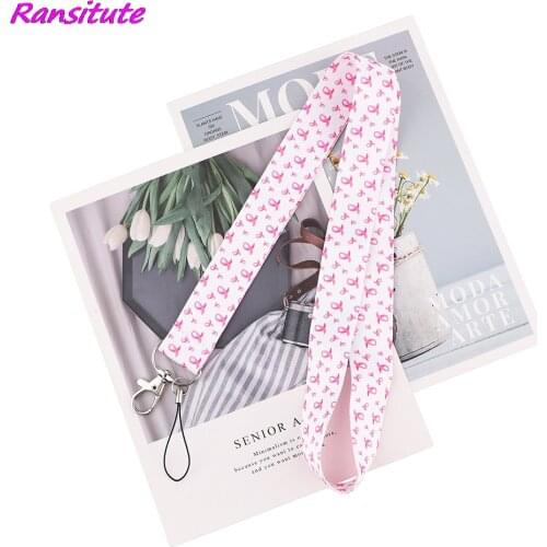 Ransitute R1900 Breast Cancer Awareness Pink Ribbon For Doctor Female Hanging Neck Mobile Phone DIY Hang Rope Lariat Lanyard
