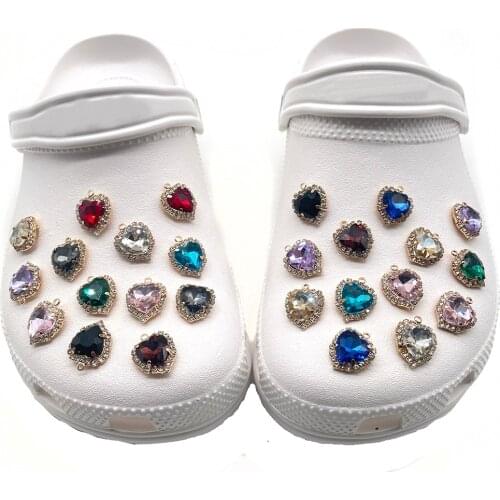 Single Sale 1pc Rhinestone Love Heart Croc JIBZ Charms Decoration DIY Sandals Garden Shoe Buckles Accessories Girls Gifts