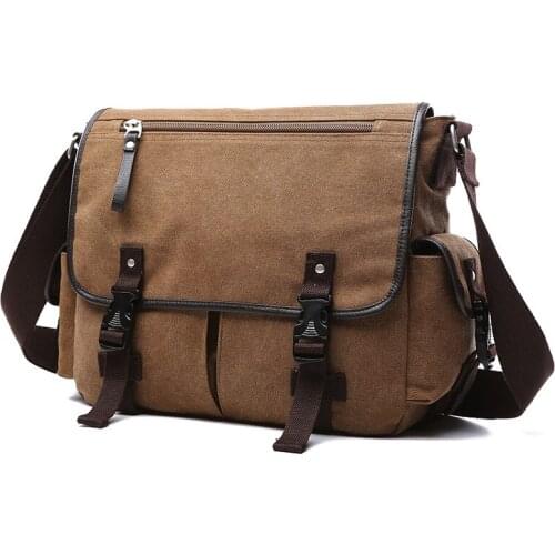 Retro stitching shoulder bag large capacity canvas mens bag clamshell wear-resistant horizontal square tool bag Silt Pocket