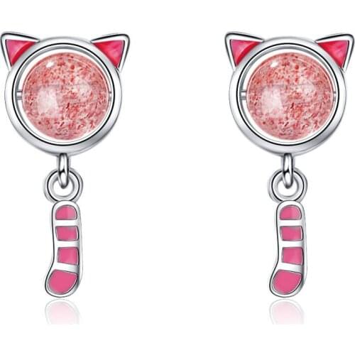 Hot Sale Cute Cat Earrings for Girls Birthday Gifts Strawberry Crystal Drop Earring Jewelry Pendientes