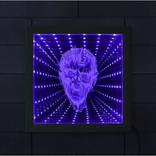 Horrific Zombie Head Wall Art Infinity Mirror Lighting Dead Man Endless Space Tunnel Vision Wood Frame Deco Light Halloween Gift