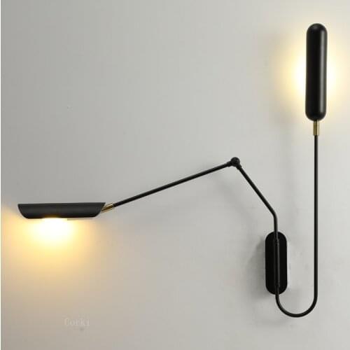 Vintage Industrial Retro Adjustable switch Wall Lamps Creative Long arm Reading Fexibleable Black Bedside Led E27 Wall Lights
