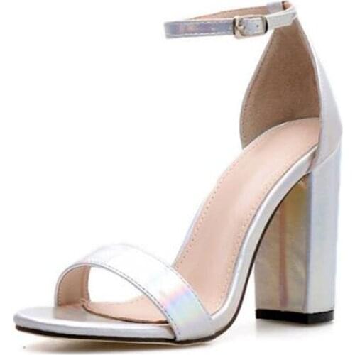 Sexy Leisure word buckle sandals women 2020 summer new Women Sandals Round Toe PU 11.5CM Thick High heels Buckle Strap shoes