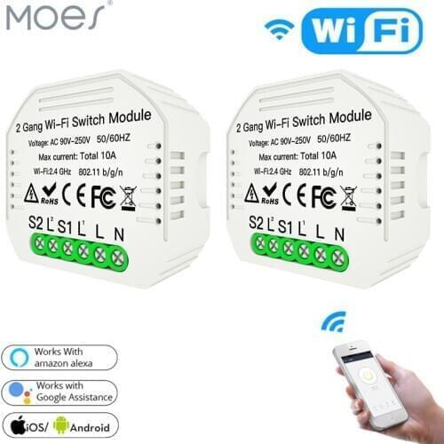 Wifi Smart Light Switch Diy Breaker Module Smart Life/Tuya APP Remote Control,Working with Alexa Echo Google Home 2 Gang 2 Way