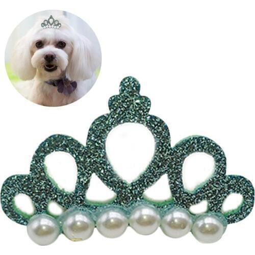 Pet Hair Clip Decorative Glitter Crown Fake Pearl Dog Hair Clip Pet Headwear