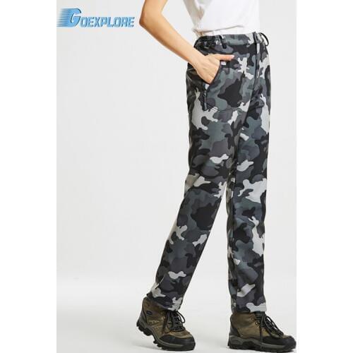Goexplore Fleece Pants Women Winter Outdoor Pants Ski Waterproof Windproof Breathable Hiking Camping Sport Soft shell Trousers