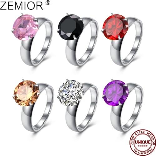 ZEMIOR Stainless Steel Rings For Women plating Platinm Inlay 6 Colors Round Zircon Optional Party Romantic Gift Fashion Jewelry