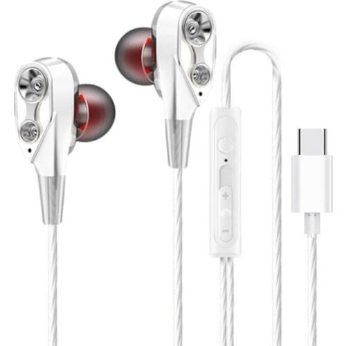 Type-C Sound Insulation Earplugs Wire Controlled with McQuad Core Double Moving Coil Universal Earphones