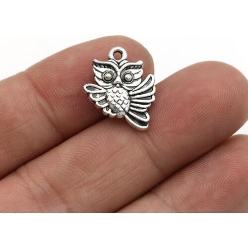 JAKONGO Tibetan Silver Plated Owl Charm Pendants for Bracelet Jewelry Accessories Making DIY 18x15mm 10pcs