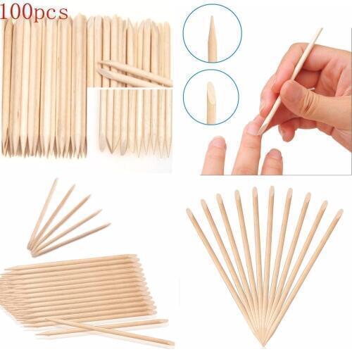 100pcs Nail Art Angled Double Sided Design Orange Wood Stick Sticks Cuticle Pusher Remover For Nail Care Manicure Useful Tools