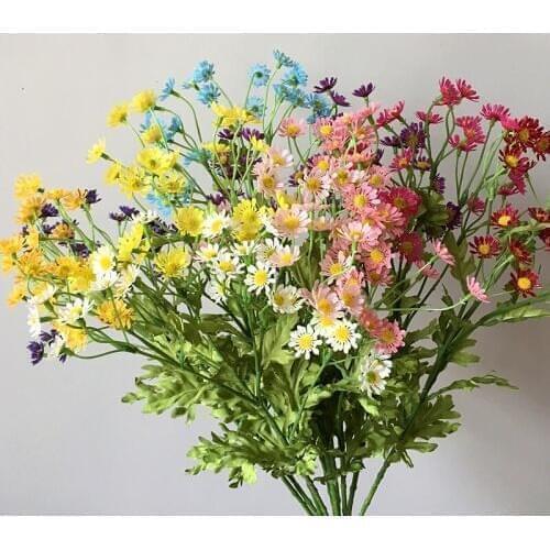 30 Heads/Branch Artificial Dasiy Flower Silk Fake Flowers Bouquet Decorative Small Daisy for Home Room Decoratiuons