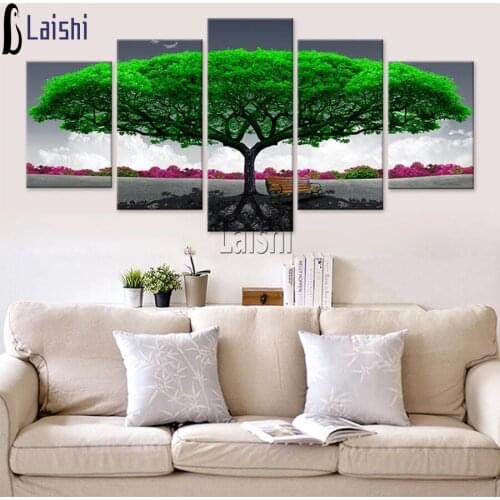 5pcs diamond painting natural scenery Green Tree chair diamond painting new full square round drill Diamond Embroidery home art