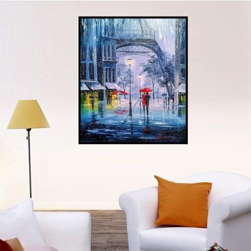 5D Diy Diamond Painting Full Square Diamond Embroidery Couple Holding Umbrella Painting Paris Eiffel Tower Landscape Decoration