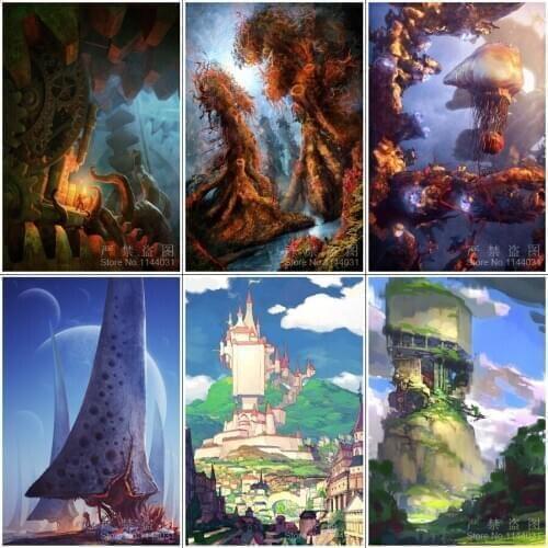 5D Diamond Painting Cross Stitch landscape Diamond Embroidery Future World Full Square Mosaic Home Decor