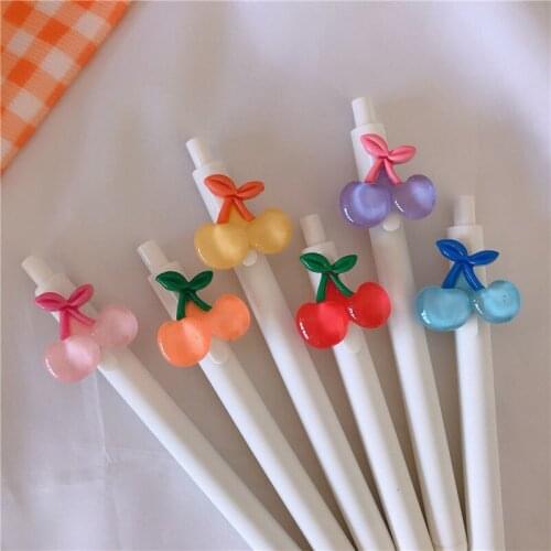 6Pcs/Set cherry Pen Stationery Kawaii School Supplies Gel Ink Pen School Stationery Office Suppliers Pen Kids Gifts