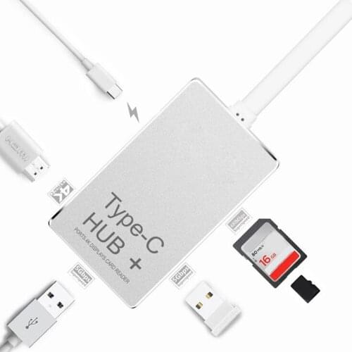 6 in 1 USB 3.1 Type C to 4K HDMI + 2 Ports USB 3.0 Hub + Type C Charing Adapter + SD Micro SD Card Reader Hub for Macbook