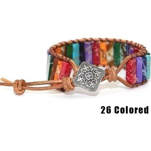 7 Chakra Bracelets Handmade Colorful Bracelet Chakra Beads Stone Leather Wrap Bangle Jewelry Gifts TT@88