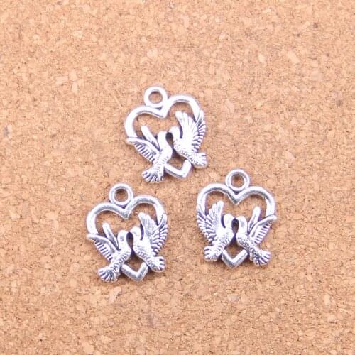 16pcs Charms heart lover dove 18x15mm Antique Pendants,Vintage Tibetan Silver Jewelry,DIY for bracelet necklace