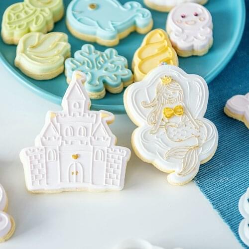 Acrylic Mermaid Them Embossed Mold Cake Fondant Mold Fondant Sugar Craft Cookies Embosser Cutter DIY Cake Decoration Tools