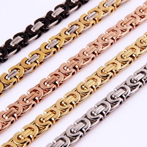 Men Women Silver/Gold/Black/Rose Gold 316L Stainless Steel Byzantine Box Chain Necklace & Choker Jewelry Gift 6/8/11mm 7-40inch