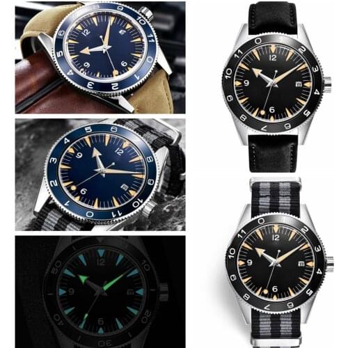 Luxury Brand Seepferdchen Military Watch Men Sapphire Lume Automatic Sterile Dial Sport Clock Leather Mechanical WristWatch