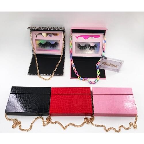 Chain Lashes Book Dramatic Eyelashes Packing Box 25MM Eyelashes with Tweezers Wholesale Custom Case