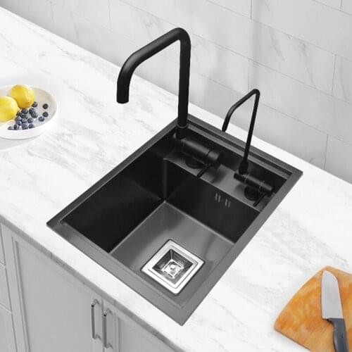 Black Hidden Kitchen Sink 304 Stainless Steel Balcony Single Bowl Bar Small Size Sink Concealed Black Kitchen Sink Front Window