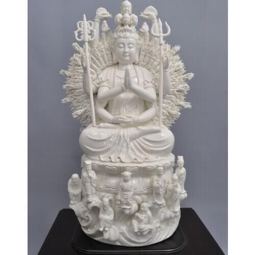Dehua ceramics 22 inch The Eight Immortals Crossing the Sea Avalokitesvara Avalokitesvara Buddha sitting on a lotus like decorat