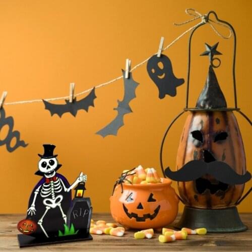 Vampire Skeleton Wooden Sign Cartoon Pumpkin Tombstone Halloween Table Decoration Tier Tray Party Dinner Desktop Topper Ornament