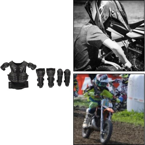 Kids Motocross Armor Suit Chest Back Protector Arm Elbow Pads, Hard Rubber Shell, Comfortable
