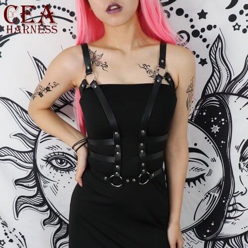 CEA New Arrival Porno Leather Lingerie Fetish Harness Garter Belt Goth Sexy Chest Harness Women Underwear Gothic Bra Bondage