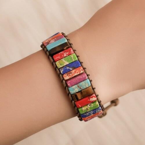 Ethnic Style Natural Stone Braided Bracelet Creative Colorful Leather Wide Rope Bracelets for Women Hot Fashion Hand Jewelry