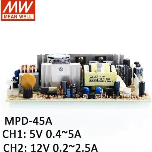 MPD-45A Meanwell 40W Dual Ouput Circuit Board PCB Switching Power Supply 110V/220V AC to 5V 12V DC 3.2A 2A medical safety SMPS