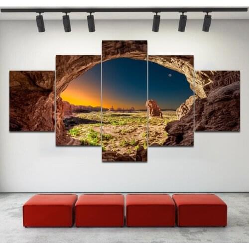 5 Panels /set Sunset Landscape Painting And Rocky Wall Art Poster Print Canvas Printing For Living Room Modern Art Decor Unframe