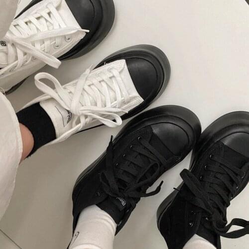 High-top Canvas Shoes Womens Retro Platform Shoes Increase Leisure Platform Shoes High Quality White/Black Shoes Casual 24-2