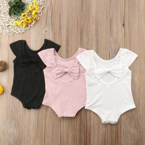 FOCUSNORM Baby Girls Infant Bowknot Romper Jumpsuit Off Shoulder Playsuit Sunsuit Outfits
