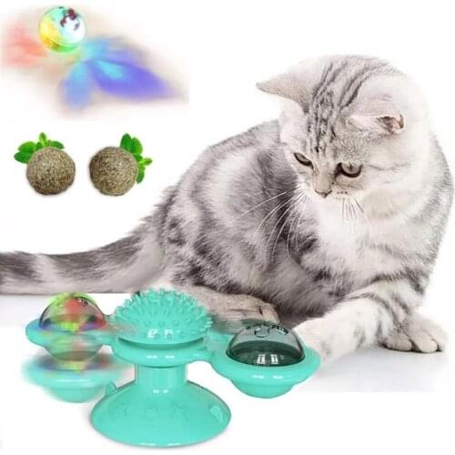 Cat Windmill Toy Funny Massage Rotatable Cat Toys With Catnip LED Ball Teeth Cleaning Pet Products for Dropshipping