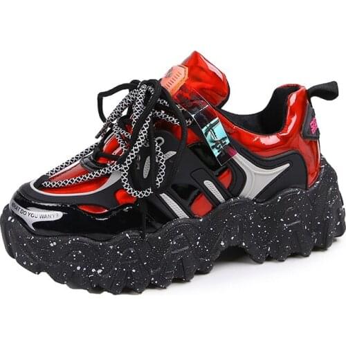 Chunky Sneakers Women Autumn 2021 Fashion Women Shoes Sequined Bling Platform Sneakers Red Silver Walk Tenis Feminino