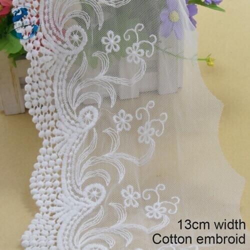 10yards 13cm width Cotton embroid lace sewing ribbon guipure trims fabric warp knitting DIY dolls Accessories wedding lace#3878