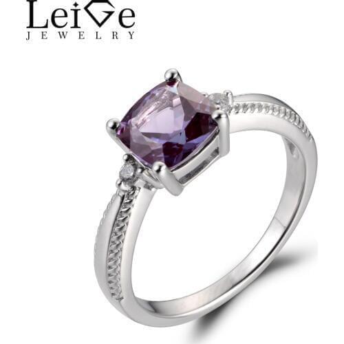 Leige Jewelry Lab Alexandrite Color Changed Gem Cushion Cut Prong Setting Engagement Carve Rings For Woman 925 Sterling Silver
