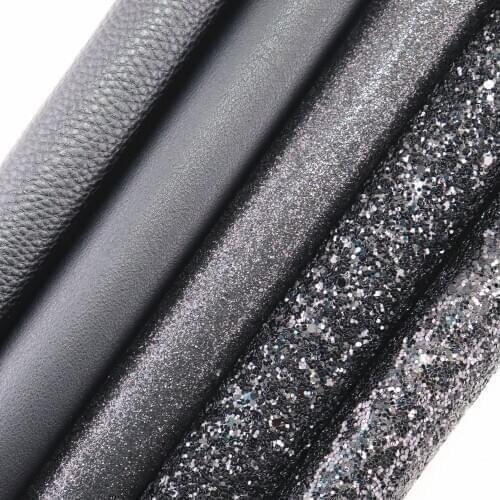 21x30cm A4 Sheet Black Chuny Fine Glitter Fabric Lichee Litchi Textured Faux Synthetic Leather For DIYBow Earring HD001