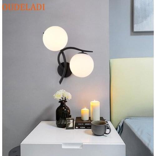 Nordic Metal LED Wall Lamp Glass ball Black Wall lamps G9 Loft cafe Bedside light porch corridor lamp