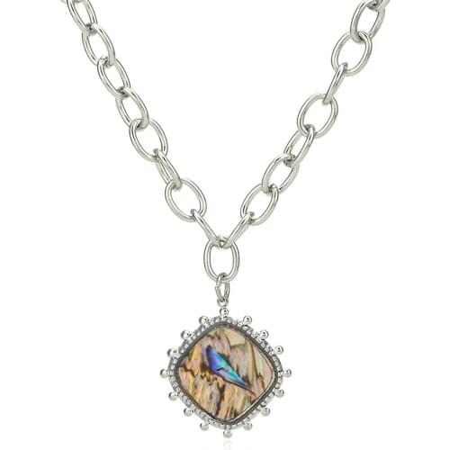 Trendy Abalone Shell Pendant Necklace for Women 316L Stainless Steel Chain Choker Statement 2021 Jewelry Bijoux Femme