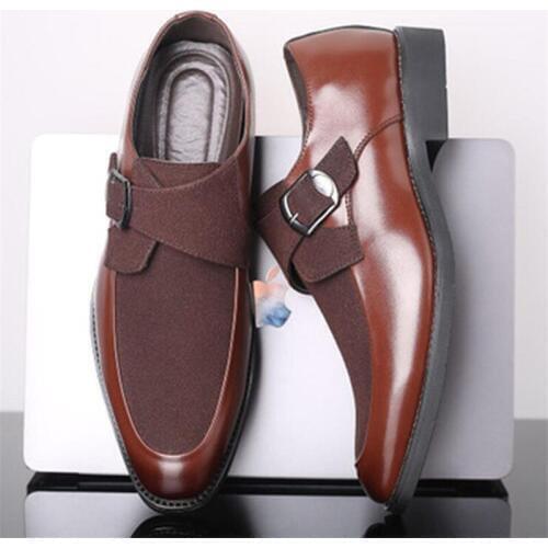 New Mens Fashion British Style Metal Buckle Pointed Toe Wedding Dress Shoes Flats Oxfords Shoes Leather Business Formal Shoes