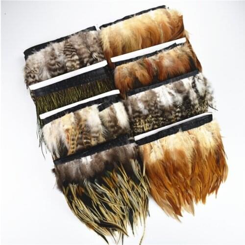 10Meters Natural Rooster Pheasant Feathers Trim Chicken Ribbon Feather for Crafts on Tape Macrame Fringe Hanging Decor Plumes