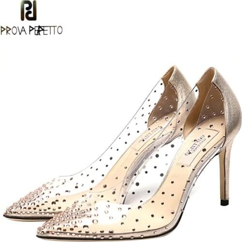 New Product Rhinestone Transparent Plastic Pointed Rivet Stiletto Heels Sexy PVC Single Shoes Women Wedding Shoes Banquet Shoes