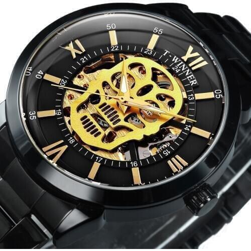 WINNER Official Punk Skull Watch Men Luxury Brand Automatic Mechanical Wrist Watches Stainless Steel Strap Casual Sports Clock