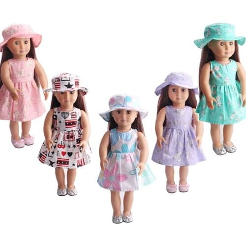 Fits 43 cm new born doll accessories and American doll Green print dress + hat Clothes for dolls