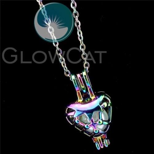 R-C458 Rainbow Colors Fruit Grape Beads Cage Pendant Perfume Diffuser Oyster Pearl Cage Locket Necklace